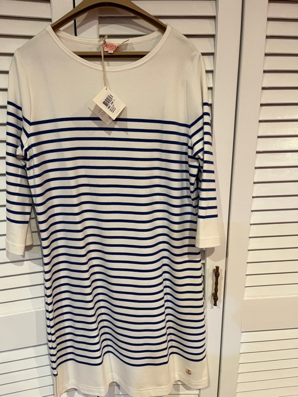 Armor Lux White and Blue Striped Boatneck Dress